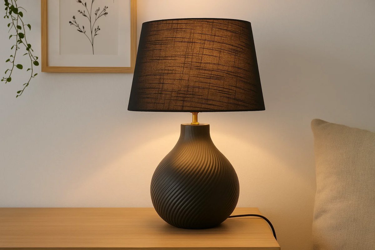 Manchester 50cm Svart bordlampe Fra Nordic Lighting - Manchester bordlampe i svart har en stilig keramisk base med vridde riller og en matchende linskjerm.