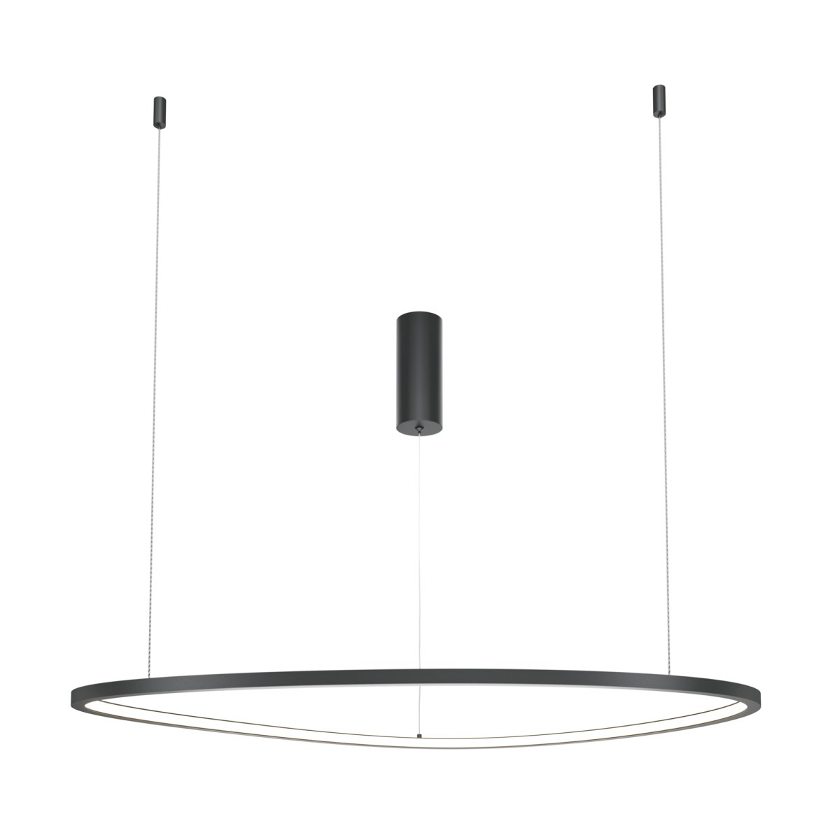 Glint Ø80 Svart Taklampe Fra Maytoni - Den slanke, sirkul&aelig;re rammen i sort aluminium henger elegant fra tynne ledninger og gir et svevende inntrykk og skaper en f&oslash;lelse av letthet og rom i hjemmet ditt.