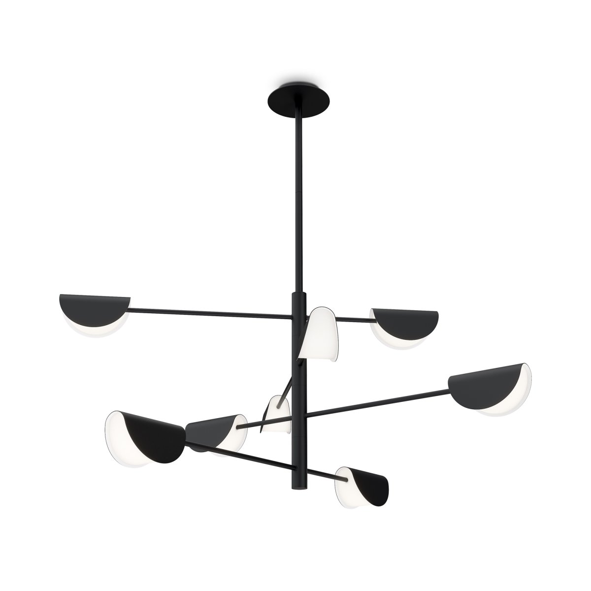 Mollis 125cm Svart Taklampe Fra Maytoni - Laget i svart metall med kupler som har myke konturer og skjulte lyskilder under en akryldiffusor, som gir et subtilt og behagelig lys.