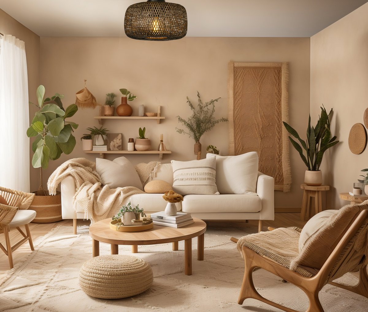 Savanna Ø40 Natur plafond Fra Aneta Lighting - Rottingskjermen i flettet gir et varmt og innbydende lys til rommet og skaper en avslappet og hyggelig atmosfære.