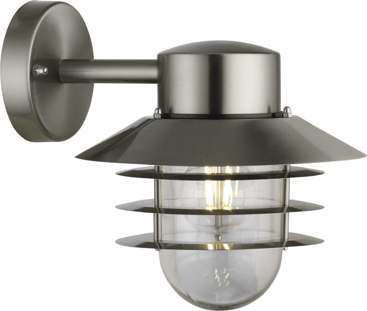 Ystad Børstet stål utendørslampe Fra Nordic Lighting - Ystad vegglampe er en klassisk og stilig utend&oslash;rslampe i rustfritt st&aring;l med klart glass.
