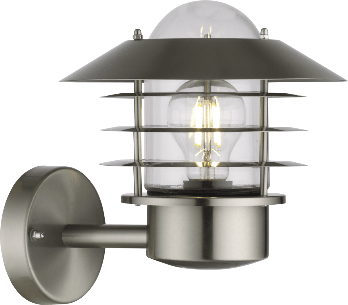 Ystad Børstet stål utendørslampe Fra Nordic Lighting - Ystad vegglampe er en klassisk og stilig utend&oslash;rslampe i rustfritt st&aring;l med klart glass.