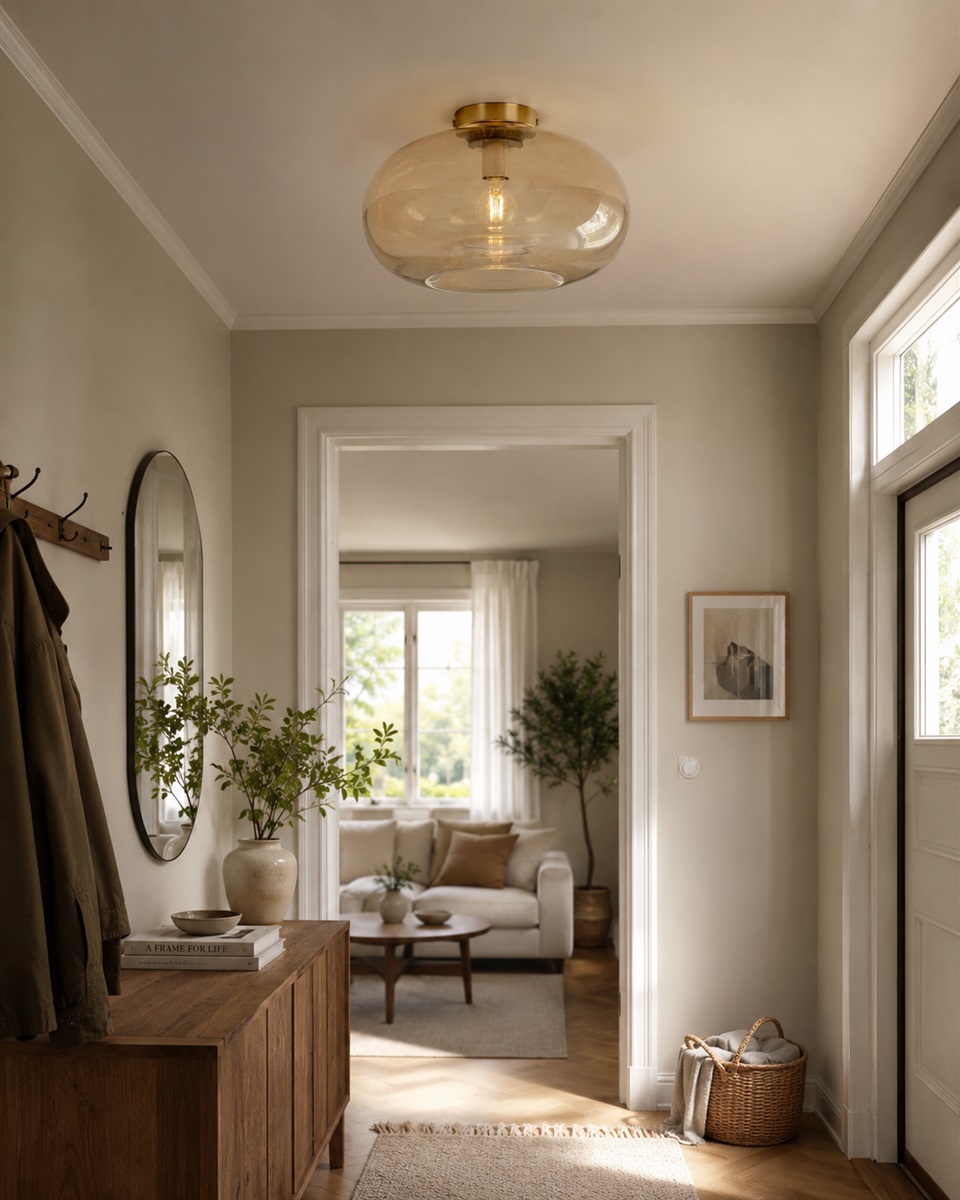 Munc Ø40 Rav plafond Fra Lampan - Munc er en elegant taklampe som kombinerer glass og metall i et mykt og stilig design.
