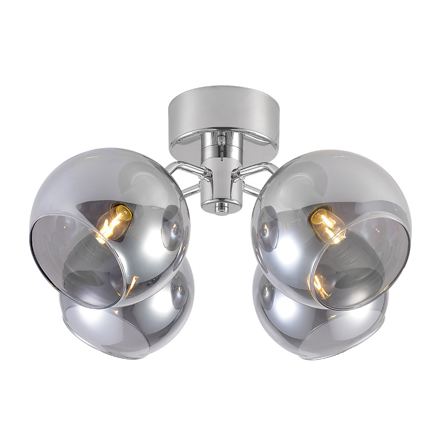 Umbrella Ø46 Krom plafond Fra Lampan - Glassskjermene av r&oslash;kt glass skaper en varm og vakker lysfordeling i rommet n&aring;r lampen er p&aring; og i kombinasjon med det forkrommede metallet blir det en stilig interi&oslash;rdetalj i hjemmet.