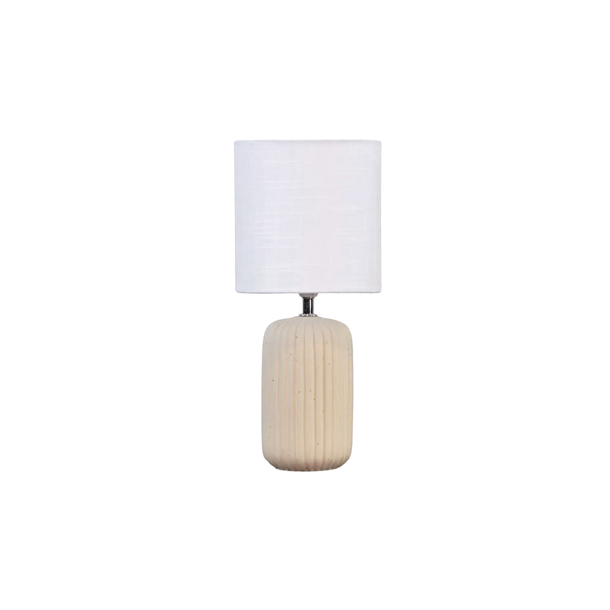 Palizzo 33cm Beige bordlampe Fra Nordic Lighting - Palizzo bordlampe har en beige keramisk base med elegante vertikale ribber og en hvit linskjerm.