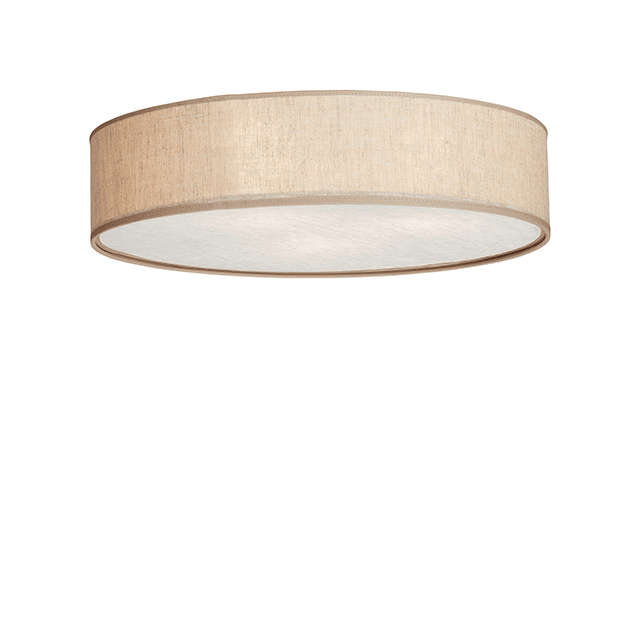 Soft Ø44 Beige lin plafond Fra Belid - Skjermen i lin i en naturlig beige farge er kombinert med en hvit sokkelplate som gir et jevnt og blendfritt lys.