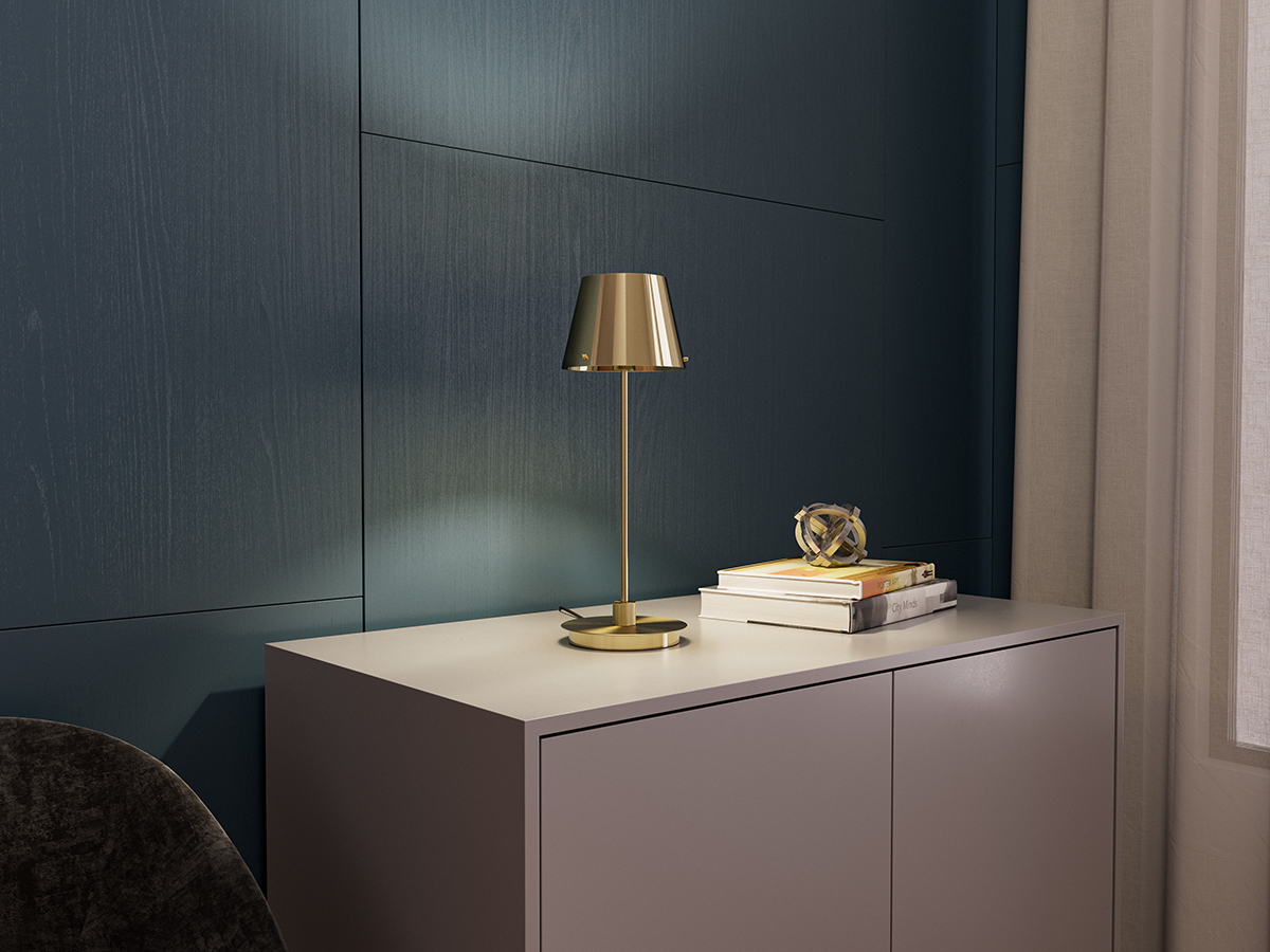 Gil il Grande 37cm Sateng messing bordlampe Fra Herstal - Lampen sprer et behagelig lys og passer perfekt på et sidebord, skrivebord eller i et vindu.