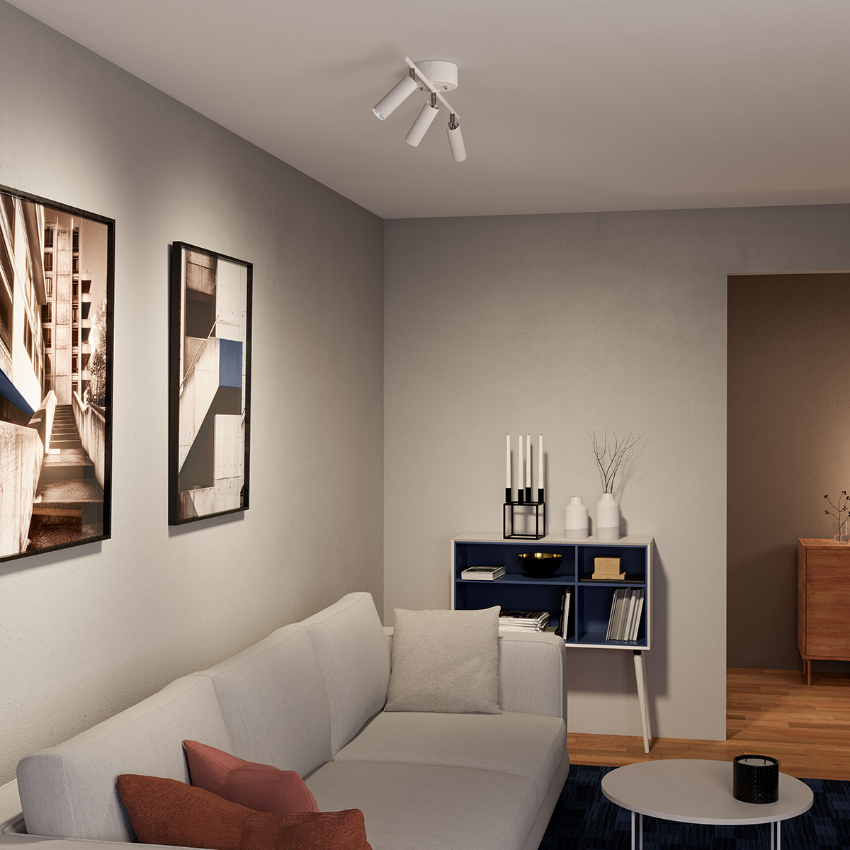 Pipeline 3 Matt hvit spotlight Fra Herstal - Rørledningsskinne med 3 spotlights kombinerer minimalistisk design med høy funksjonalitet og skaper den perfekte belysningsløsningen for moderne interiør.