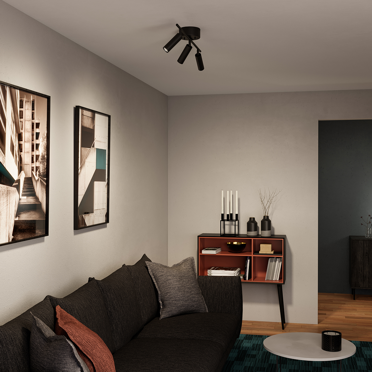 Pipeline 3 Matt svart spotlight Fra Herstal - Rørledningsskinne med 3 spotlights kombinerer minimalistisk design med høy funksjonalitet og skaper den perfekte belysningsløsningen for moderne interiør.