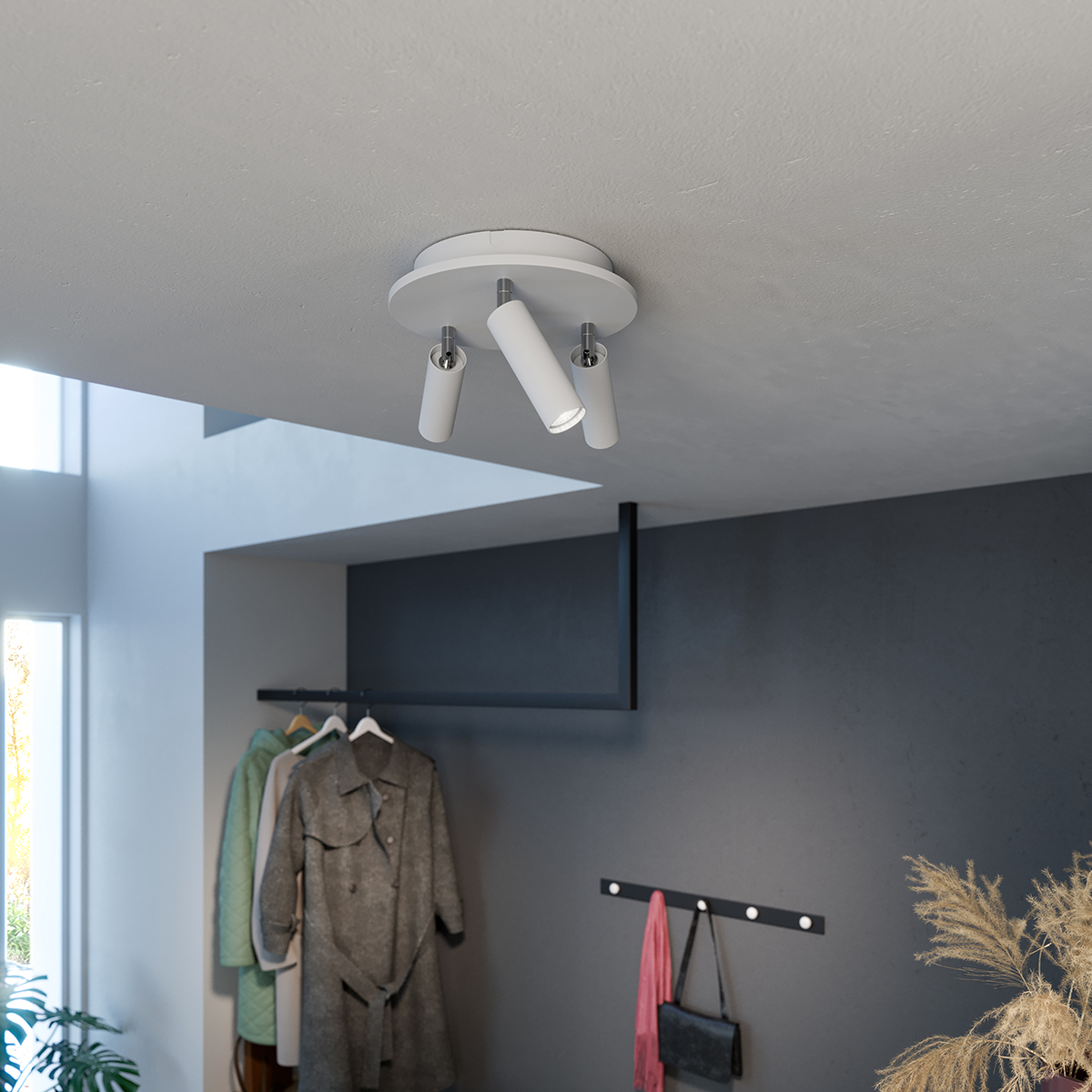 Pipeline 3 Matt hvit spotlight Fra Herstal - Rørledningsrund med 3 spotlights kombinerer minimalistisk design med høy funksjonalitet og skaper den perfekte lysløsningen for moderne interiør.