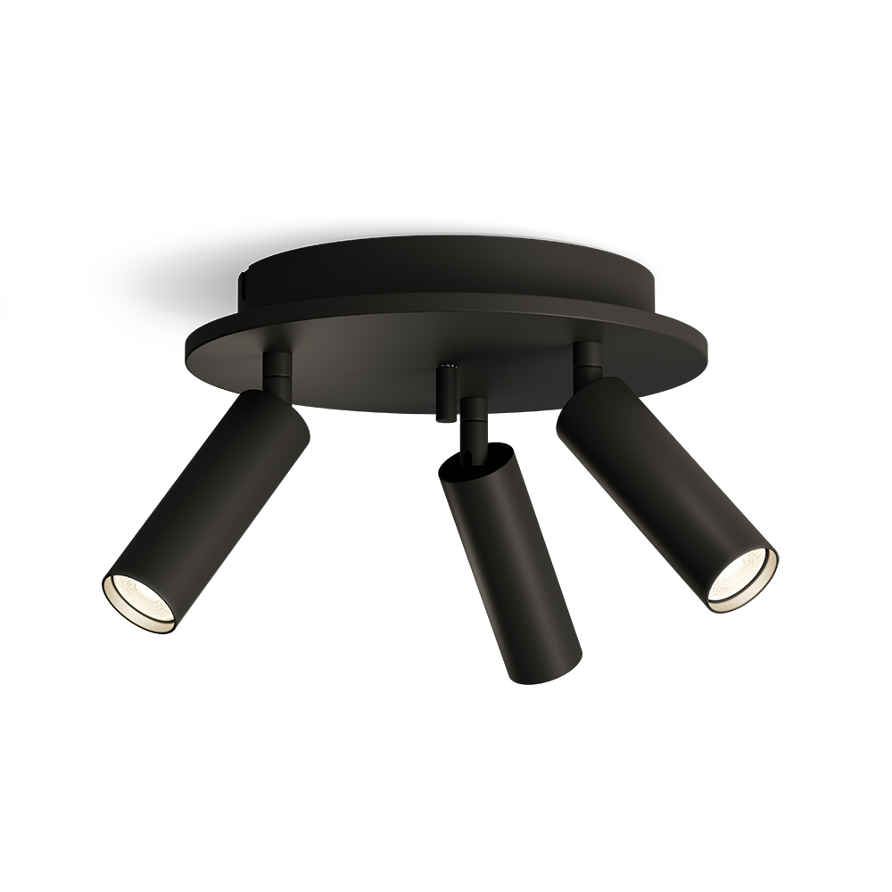 Pipeline 3 Matt svart spotlight Fra Herstal - Rørledningsrund med 3 spotlights kombinerer minimalistisk design med høy funksjonalitet og skaper den perfekte lysløsningen for moderne interiør.