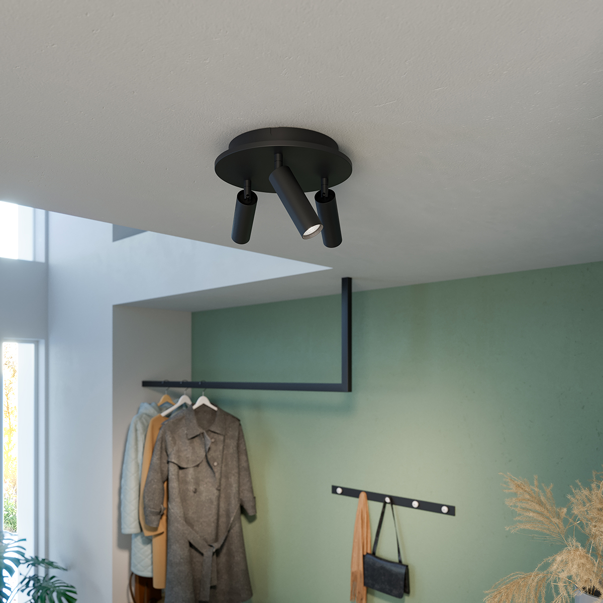 Pipeline 3 Matt svart spotlight Fra Herstal - Rørledningsrund med 3 spotlights kombinerer minimalistisk design med høy funksjonalitet og skaper den perfekte lysløsningen for moderne interiør.