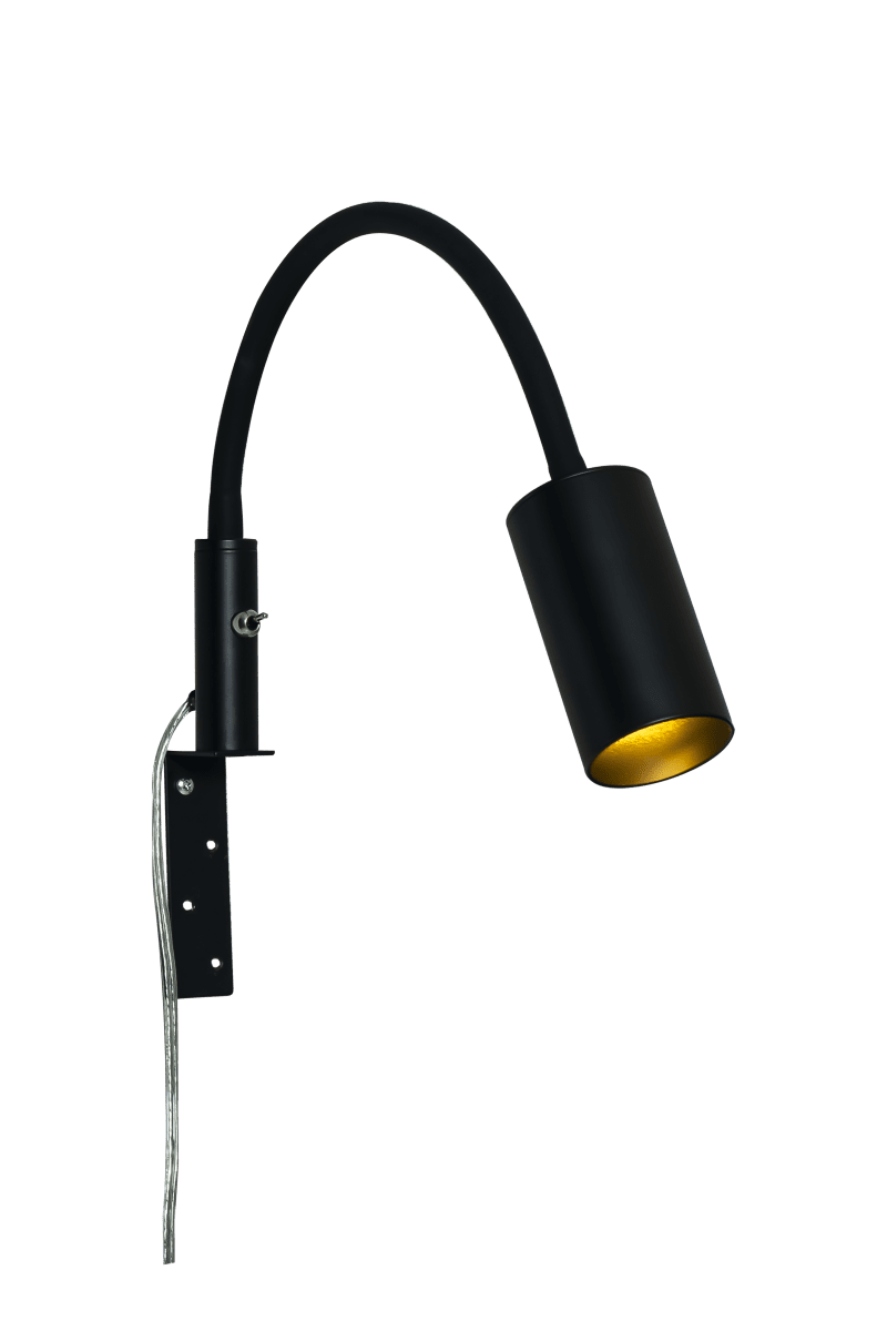 Hugin Flex Svart leselampe Fra Aneta Lighting - Den praktiske Hugin nattbordslampen i metall er en utmerket nattbordslampe for enkel montering p&aring; hodegavlen.