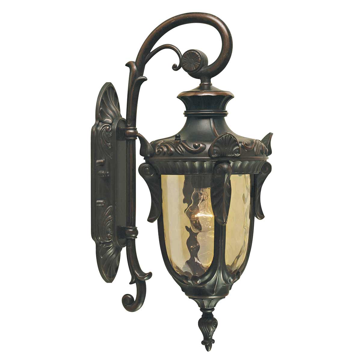 Philadelphia Antikk bronse utendørslampe Fra Elstead Lighting - Lampen har vakkert champagnefarget blåst glass som gir et varmt og mykt lys.