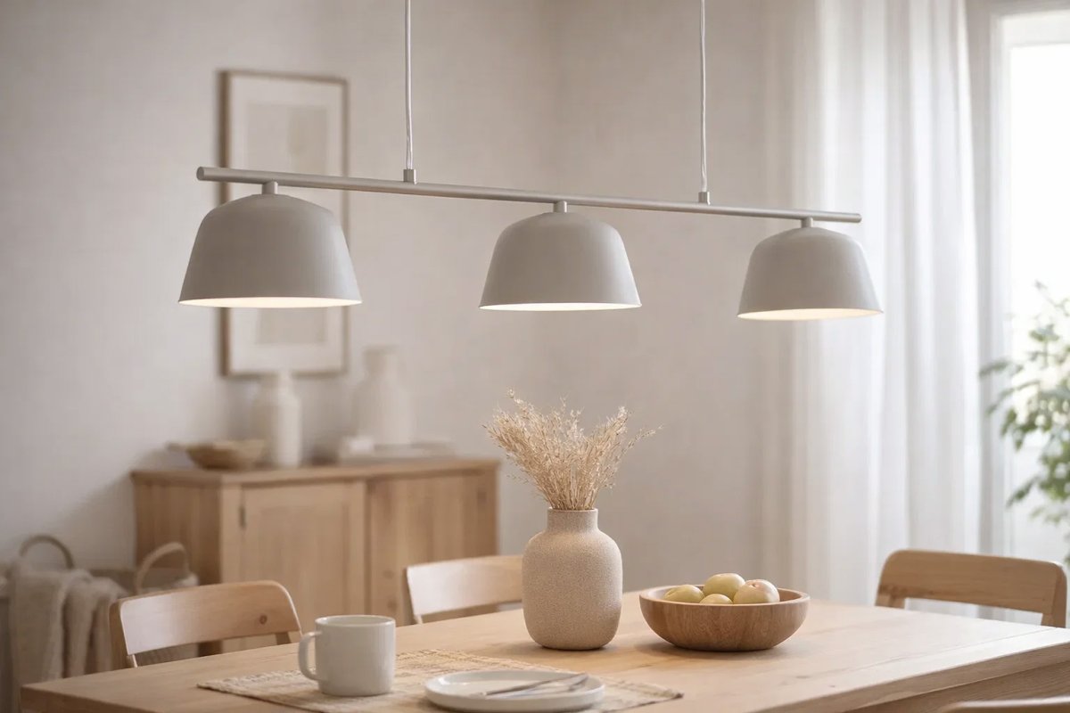 Pop 125cm Beige Taklampe Fra Nordic Lighting - Pop er en stilig taklampe i metall med en myk, beige finish som gir et rolig og moderne inntrykk.
