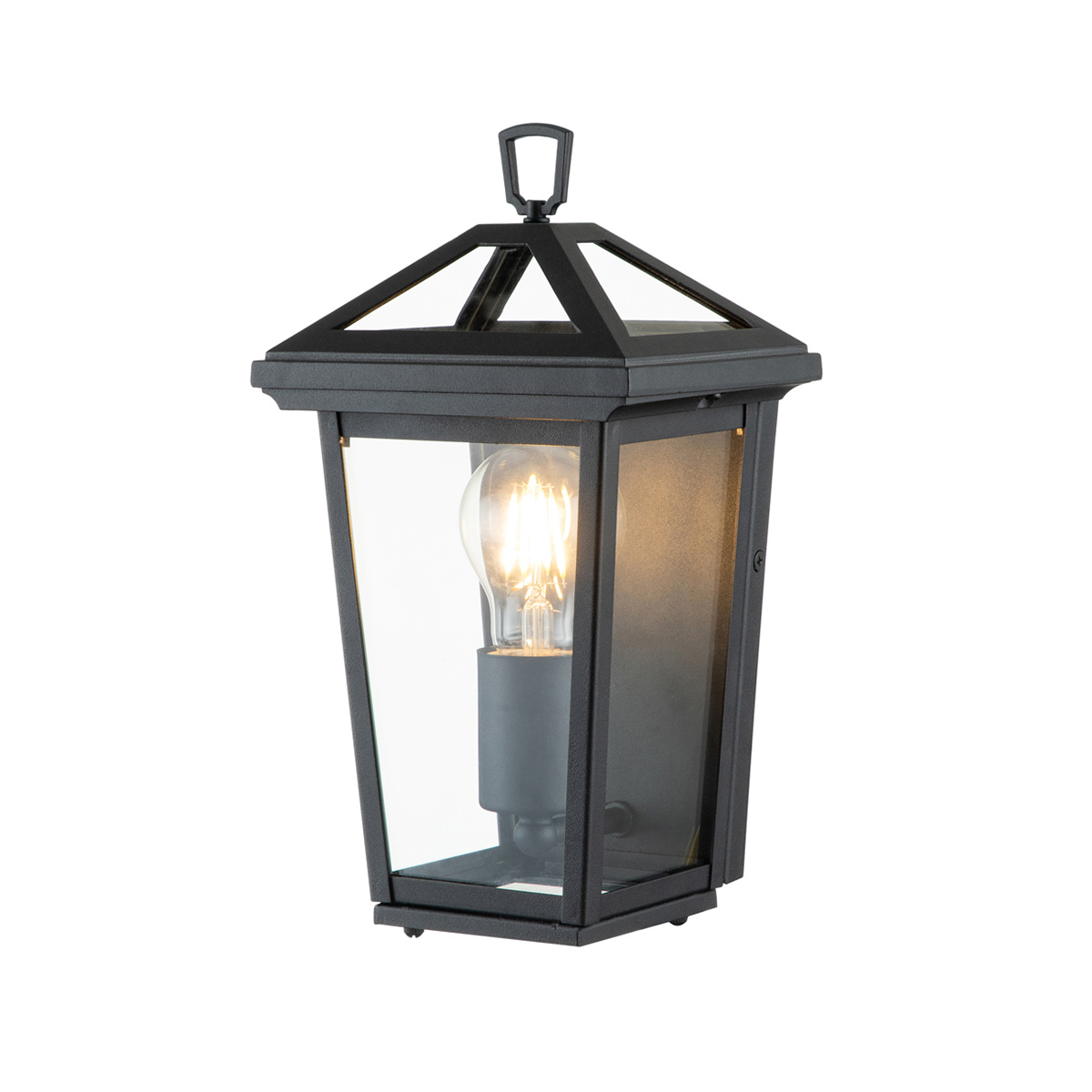 Alford Place 30cm Svart utendørslampe Fra Elstead Lighting - Den svarta ramen i aluminium och de klara glaspartierna skapar en lyxig och stilfull look som lyfter din entr&eacute;, uteplats eller fasad.