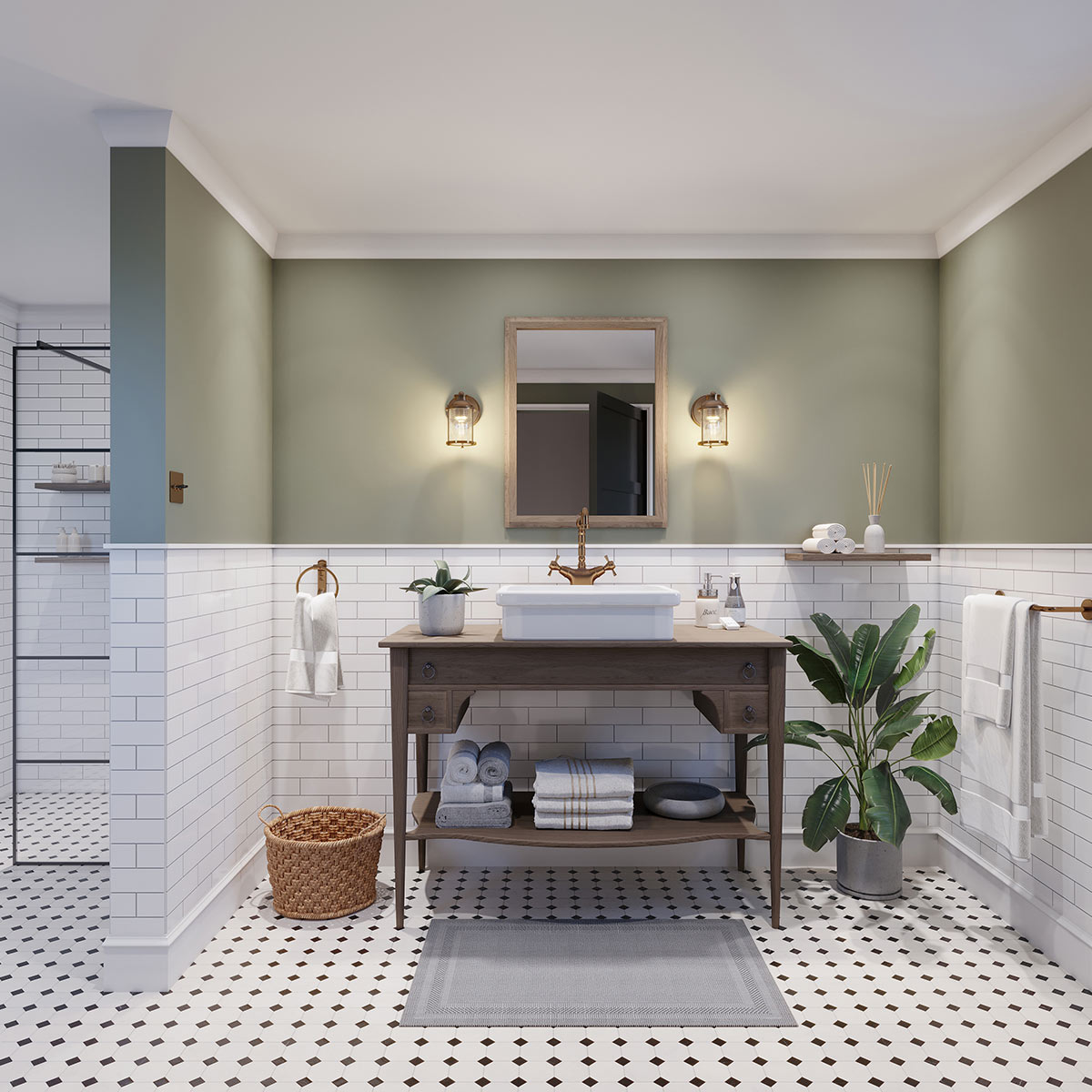 Ashland Bay 20cm Messing baderomslampe Fra Elstead Lighting - Laget av stål og glass, tilbyr den en luksuriøs messingfinish og vakkert teksturert glass som sprer lyset.