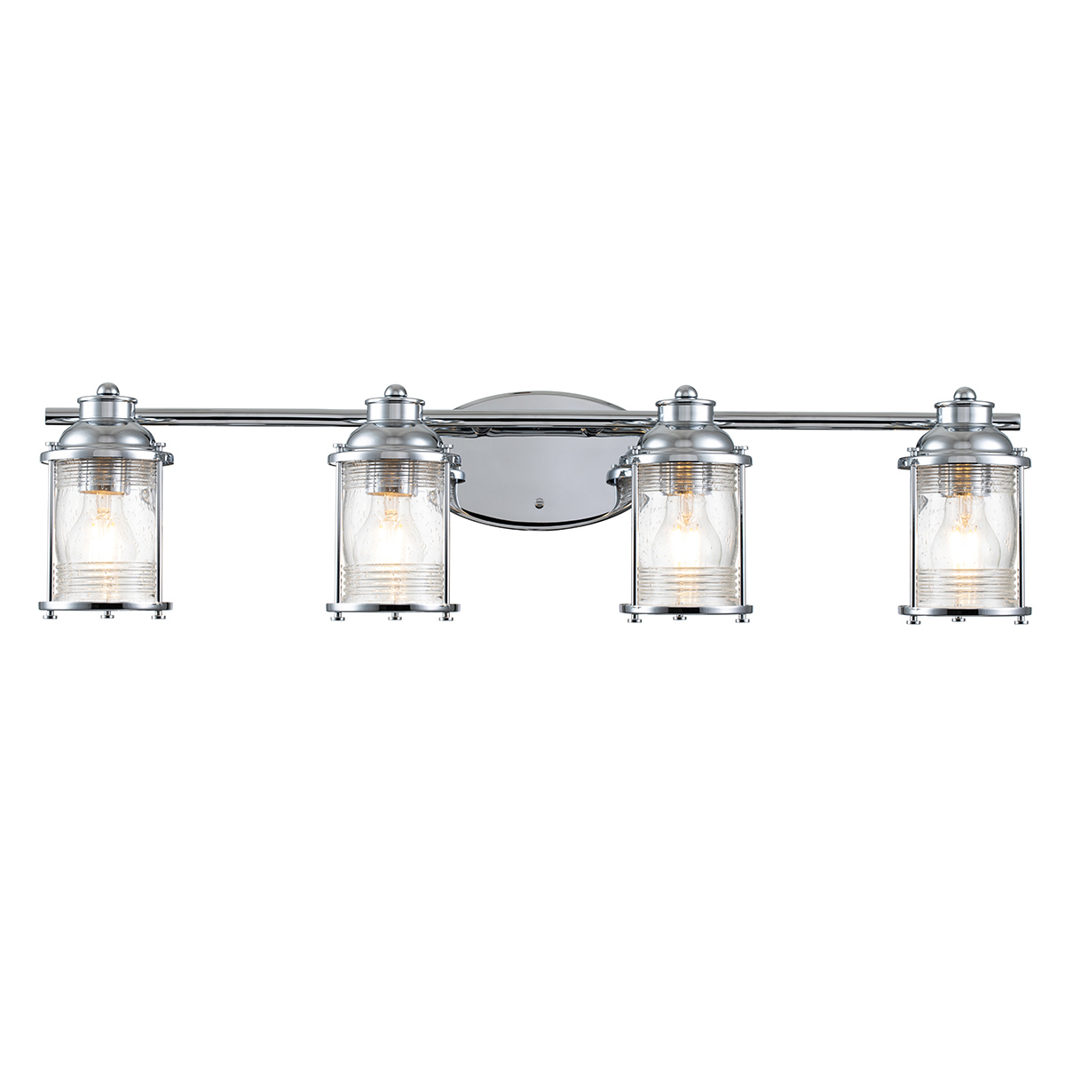 Ashland Bay 85cm Krom baderomslampe Fra Elstead Lighting - Laget av stål og glass, tilbyr den en luksuriøs polert kromfinish og fire vakkert teksturerte glass som sprer lyset.