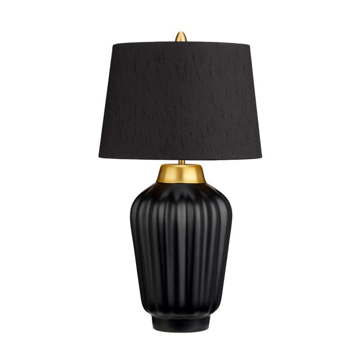Bexley 56cm Svart bordlampe Fra Elstead Lighting - Den levereras med en avsmalnande lampsk&auml;rm i svart konstsilke med en m&auml;ssingf&auml;rgad insida, handgjord i Storbritannien.