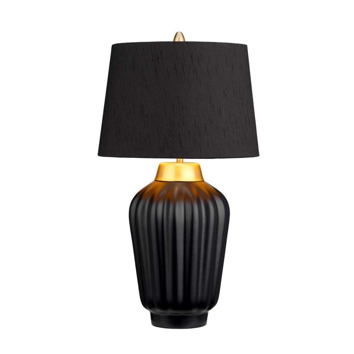 Bexley 56cm Svart bordlampe Fra Elstead Lighting - Den levereras med en avsmalnande lampsk&auml;rm i svart konstsilke med en m&auml;ssingf&auml;rgad insida, handgjord i Storbritannien.