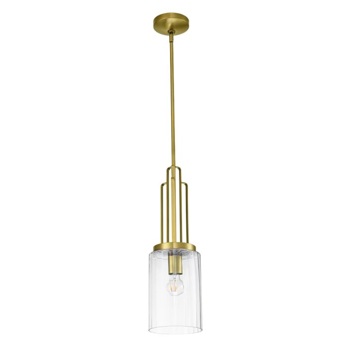 Kimrose Ø18 Børstet messing Taklampe Fra Elstead Lighting - De geometriske formene er i fokus og forsterkes av en elegant børstet messingfinish.