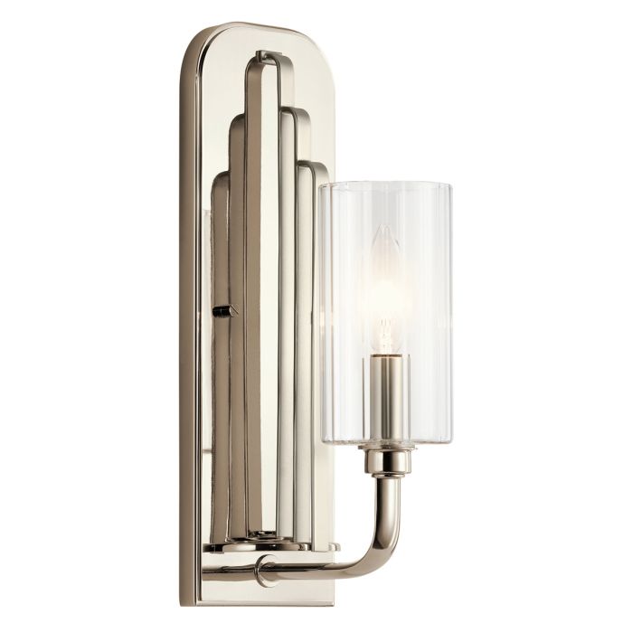 Kimrose 35cm Nikkel vegglampe Fra Elstead Lighting - De geometriske formene er i fokus og forsterkes av en elegant polert nikkelfinish.