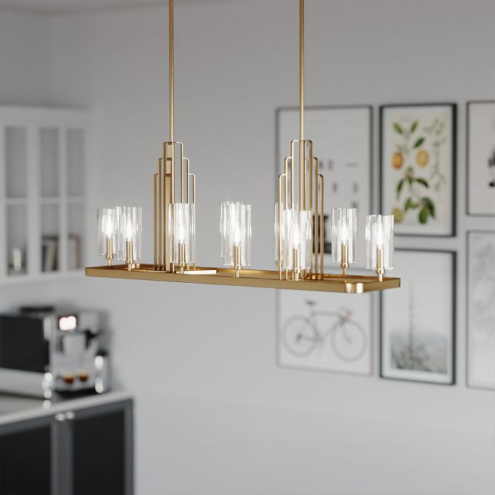 Kimrose 114cm Børstet messing Taklampe Fra Elstead Lighting - De geometriske formene er i fokus og forsterkes av en elegant børstet messingfinish.