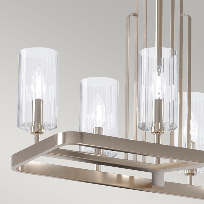Kimrose 114cm Nikkel Taklampe Fra Elstead Lighting - De geometriske formene er i fokus og forsterkes av en elegant polert nikkelfinish.