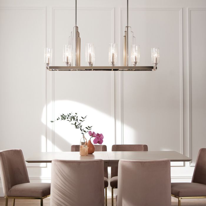 Kimrose 114cm Nikkel Taklampe Fra Elstead Lighting - De geometriske formene er i fokus og forsterkes av en elegant polert nikkelfinish.