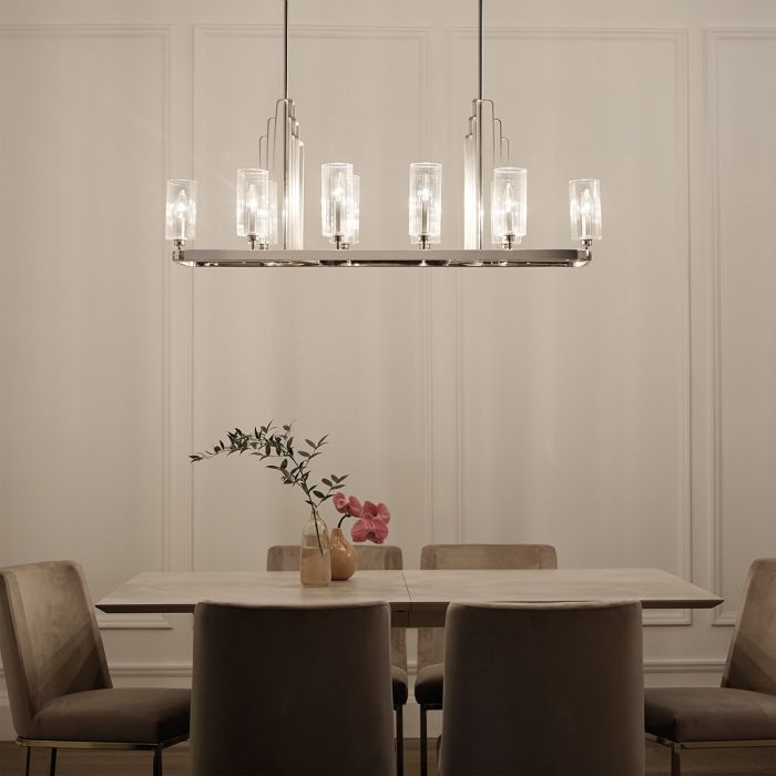 Kimrose 114cm Nikkel Taklampe Fra Elstead Lighting - De geometriske formene er i fokus og forsterkes av en elegant polert nikkelfinish.