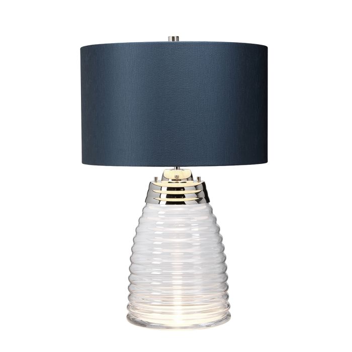 Milne 64cm Blå bordlampe Fra Elstead Lighting - Till sk&auml;rmen beh&ouml;vs en E27 ljusk&auml;lla (ej inkluderad) och till basen ing&aring;r en utbytbar 8W LED GU10-lampa, som ger 560 lumen vid en f&auml;rgtemperatur p&aring; 3000K.