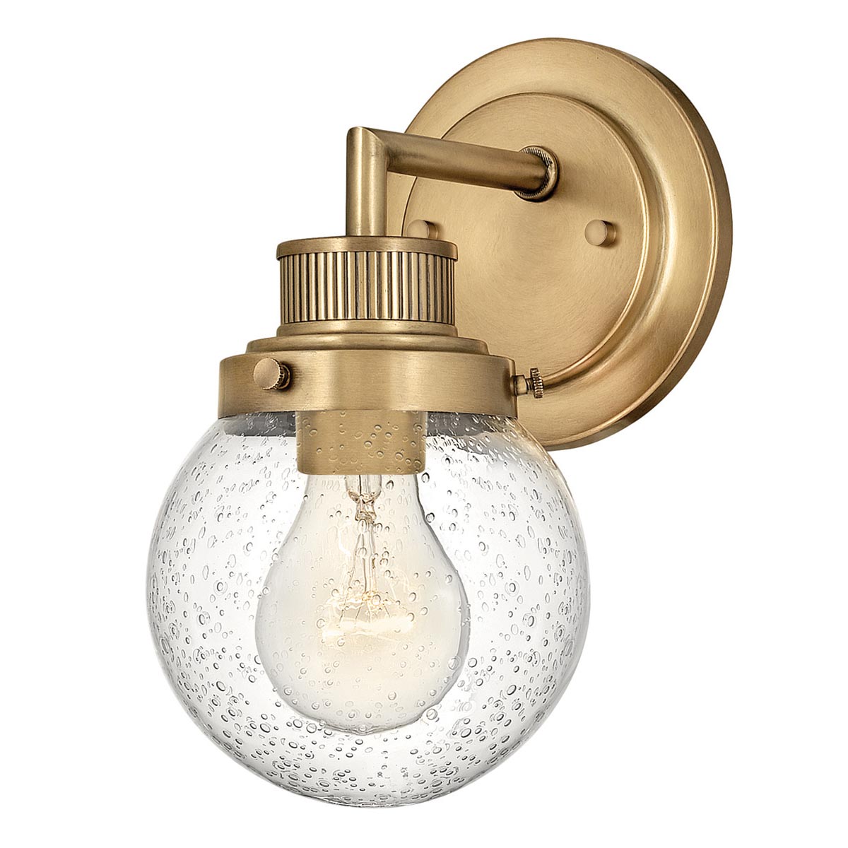 Poppy Ø13 Antikk messing baderomslampe Fra Elstead Lighting - Den elegante og trappede bakplaten og den rene tverrstangen gir stabilitet til det luftige designet.