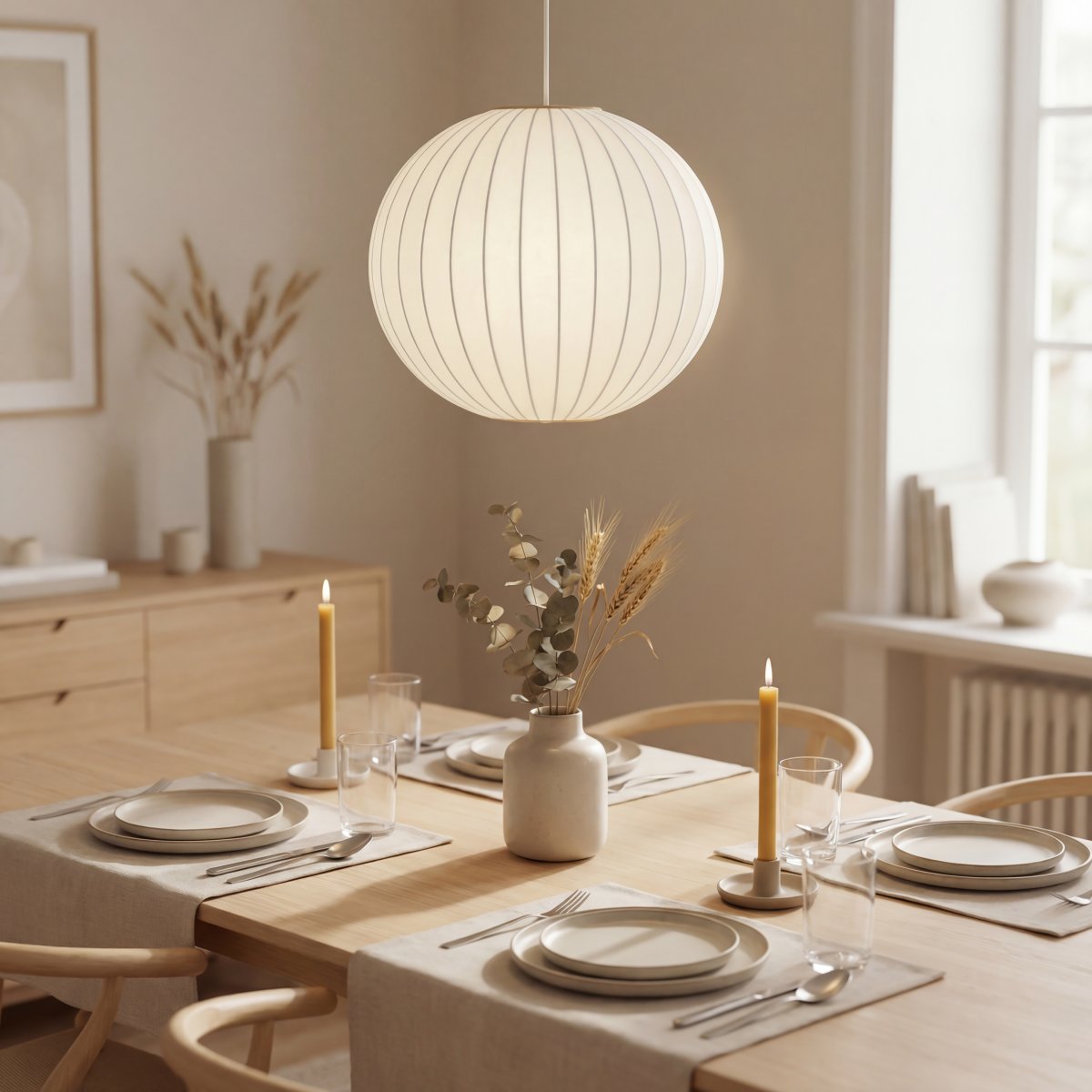Kanoa Ø40 Hvit Taklampe Fra Aneta Lighting - N&aring;r lampen er p&aring;, sprer et behagelig lys seg gjennom stoffet og bidrar til en varm og koselig f&oslash;lelse i rommet.