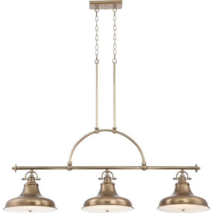 Emery 133cm Messing Taklampe Fra Elstead Lighting - Hver skjerm er utstyrt med en hvit glassbase som gir et blendfritt og jevnt lys.