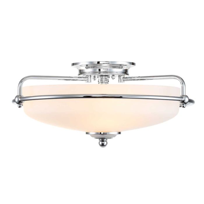 Griffin Ø42 Krom plafond Fra Elstead Lighting - Den etsade sk&auml;rmen &auml;r vitm&aring;lad p&aring; insidan, vilket sprider ljuset j&auml;mnt och skapar en behaglig belysning i hemmet.
