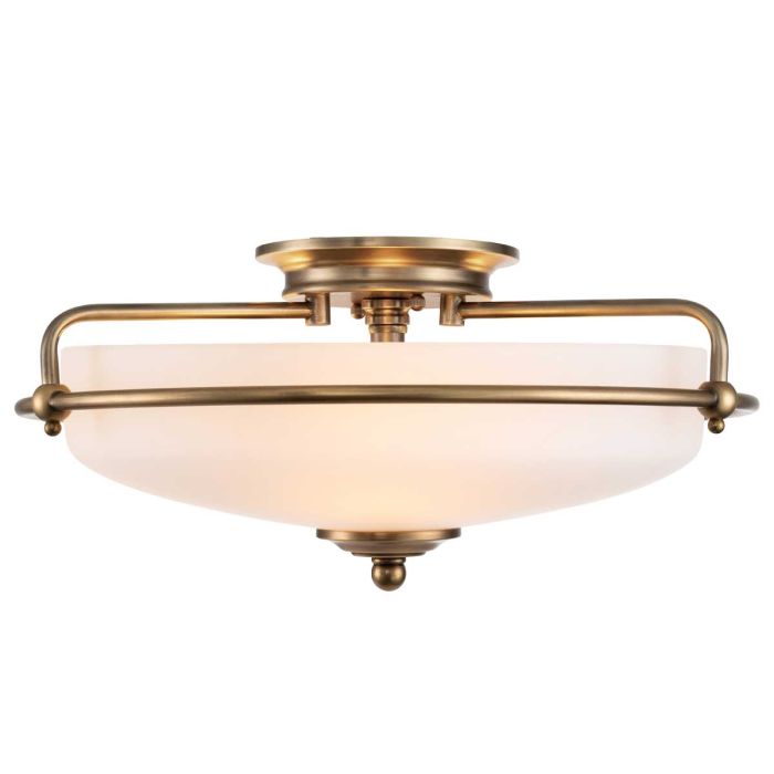Griffin Ø42 Messing plafond Fra Elstead Lighting - Den etsade sk&auml;rmen &auml;r vitm&aring;lad p&aring; insidan, vilket sprider ljuset j&auml;mnt och skapar en behaglig belysning i hemmet.