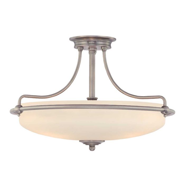 Griffin Ø53 Antikk nikkel plafond Fra Elstead Lighting - Den etsade sk&auml;rmen &auml;r vitm&aring;lad p&aring; insidan, vilket sprider ljuset j&auml;mnt och skapar en behaglig belysning i hemmet.