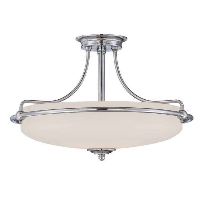 Griffin Ø53 Krom plafond Fra Elstead Lighting - Den etsade sk&auml;rmen &auml;r vitm&aring;lad p&aring; insidan, vilket sprider ljuset j&auml;mnt och skapar en behaglig belysning i hemmet.