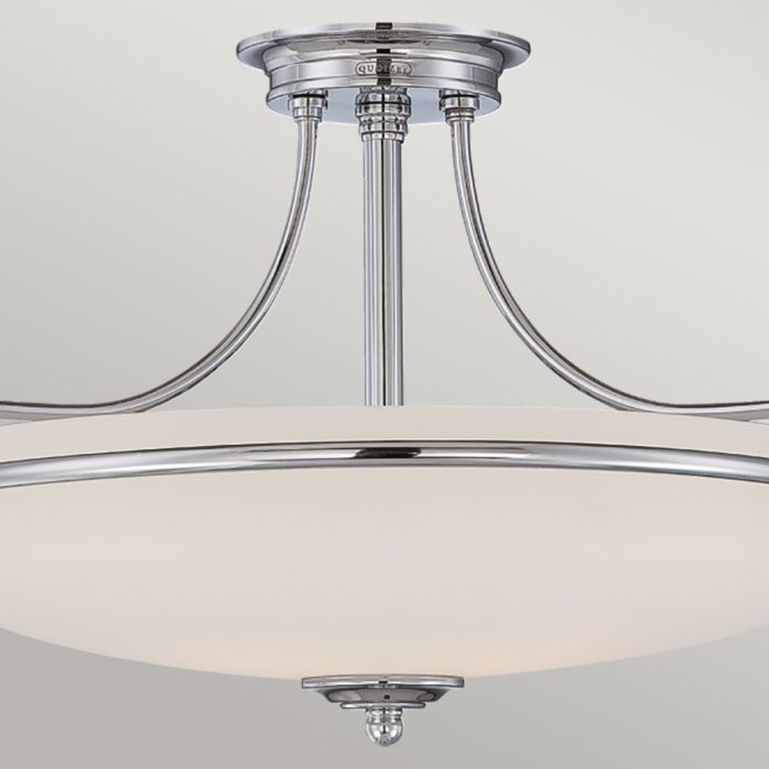 Griffin Ø42 Krom plafond Fra Elstead Lighting - Den etsade sk&auml;rmen &auml;r vitm&aring;lad p&aring; insidan, vilket sprider ljuset j&auml;mnt och skapar en behaglig belysning i hemmet.