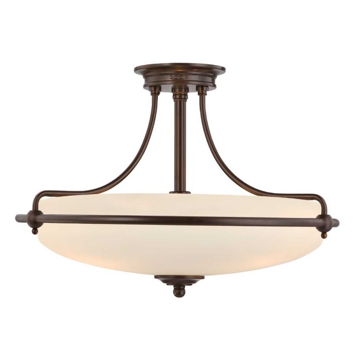 Griffin Ø53 Bronse plafond Fra Elstead Lighting - Den etsade sk&auml;rmen &auml;r vitm&aring;lad p&aring; insidan, vilket sprider ljuset j&auml;mnt och skapar en behaglig belysning i hemmet.