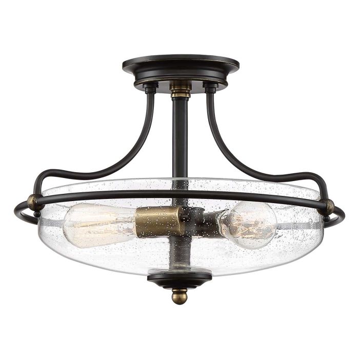Griffin Ø42 Bronse plafond Fra Elstead Lighting - Den klara bubbelglas-sk&auml;rmen framh&auml;ver ljusk&auml;llorna och ger en bra och fin ljusspridning i rummet.