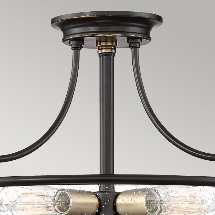 Griffin Ø42 Bronse plafond Fra Elstead Lighting - Den klara bubbelglas-sk&auml;rmen framh&auml;ver ljusk&auml;llorna och ger en bra och fin ljusspridning i rummet.