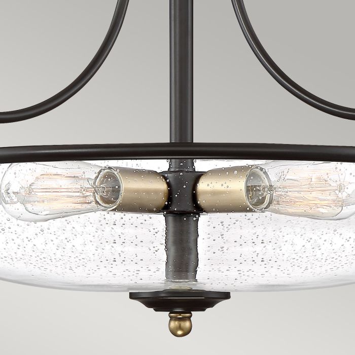 Griffin Ø42 Bronse plafond Fra Elstead Lighting - Den klara bubbelglas-sk&auml;rmen framh&auml;ver ljusk&auml;llorna och ger en bra och fin ljusspridning i rummet.