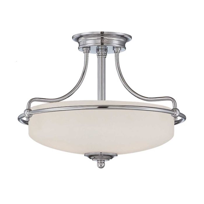 Griffin Ø42 Krom plafond Fra Elstead Lighting - Den etsade sk&auml;rmen &auml;r vitm&aring;lad p&aring; insidan, vilket sprider ljuset j&auml;mnt och skapar en behaglig belysning i hemmet.