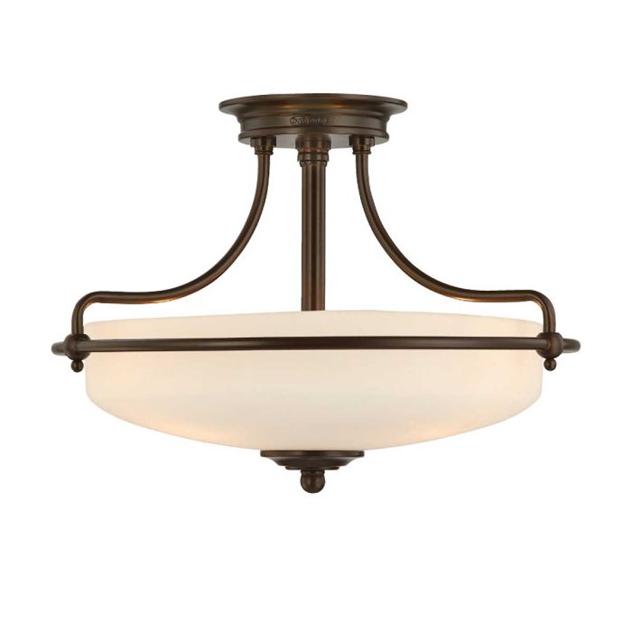 Griffin Ø42 Bronse plafond Fra Elstead Lighting - Den etsade sk&auml;rmen &auml;r vitm&aring;lad p&aring; insidan, vilket sprider ljuset j&auml;mnt och skapar en behaglig belysning i hemmet.