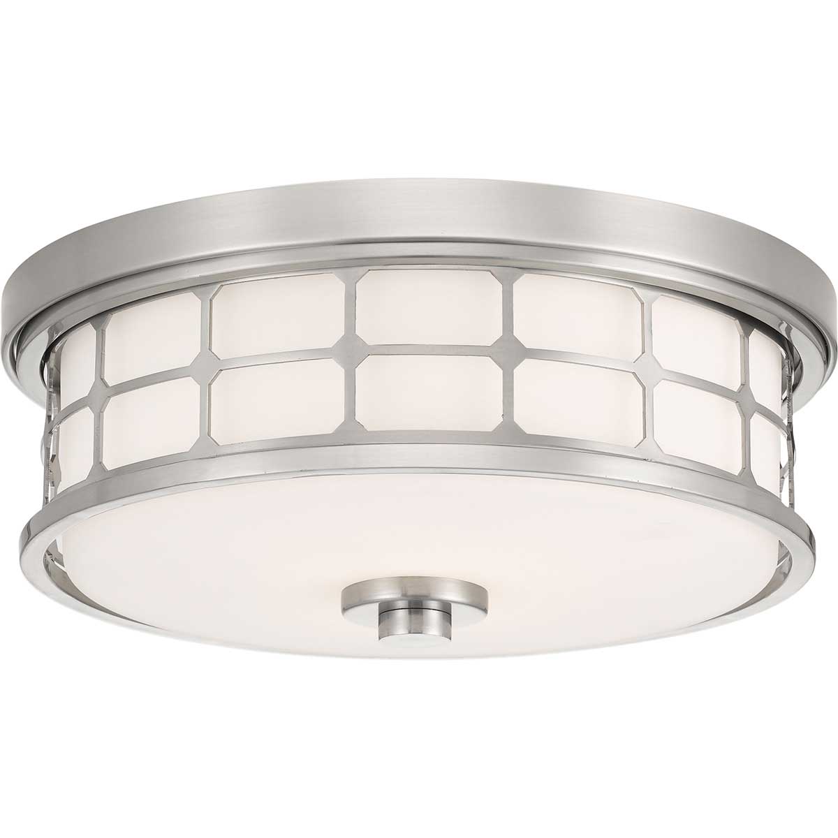 Guardian Ø35 Børstet nikkel baderomslampe Fra Elstead Lighting - Den b&oslash;rstede nikkelfinishen og den geometriske rammen gir lampen et elegant utseende, mens det opalglass sprer et behagelig og mykt lys.