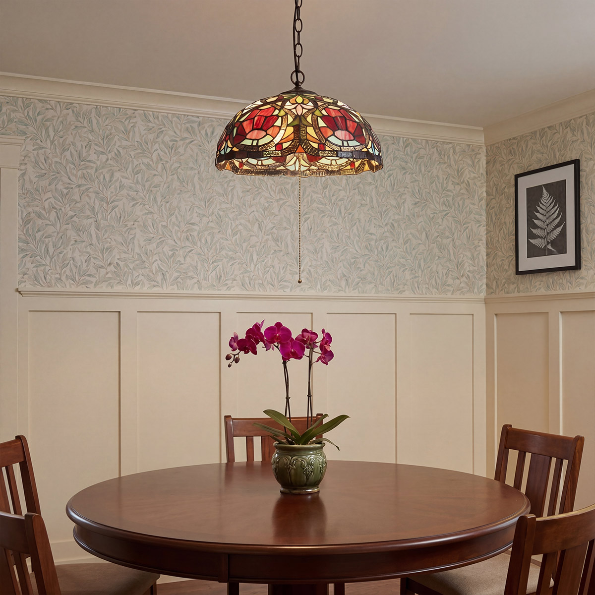 Larissa Ø38 Flerfarget Fra Elstead Lighting - Larissa er en dekorativ taklampe i klassisk Tiffany-stil, laget av st&aring;l med en vakker vintage bronsefinish.