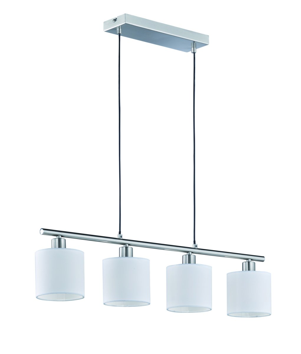 Tommy 75cm Hvit Taklampe Fra Trio Lighting - Laget i b&oslash;rstet st&aring;l og med elegante tekstilnyanser i hvitt, skaper Tommy sofistikerte lysaksenter som l&oslash;fter b&aring;de stue og spisestue, og gir en behagelig feel-good f&oslash;lelse.
