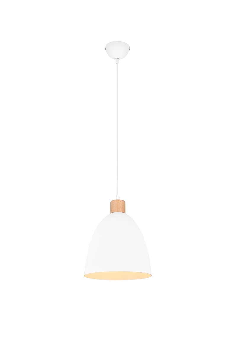 Jagger Ø25 Hvit Taklampe Fra Trio Lighting - Jagger takpendel kombinerer tre&auml; og metall i en elegant materialblanding som fanger blikket og skaper en spennende kontrast.
