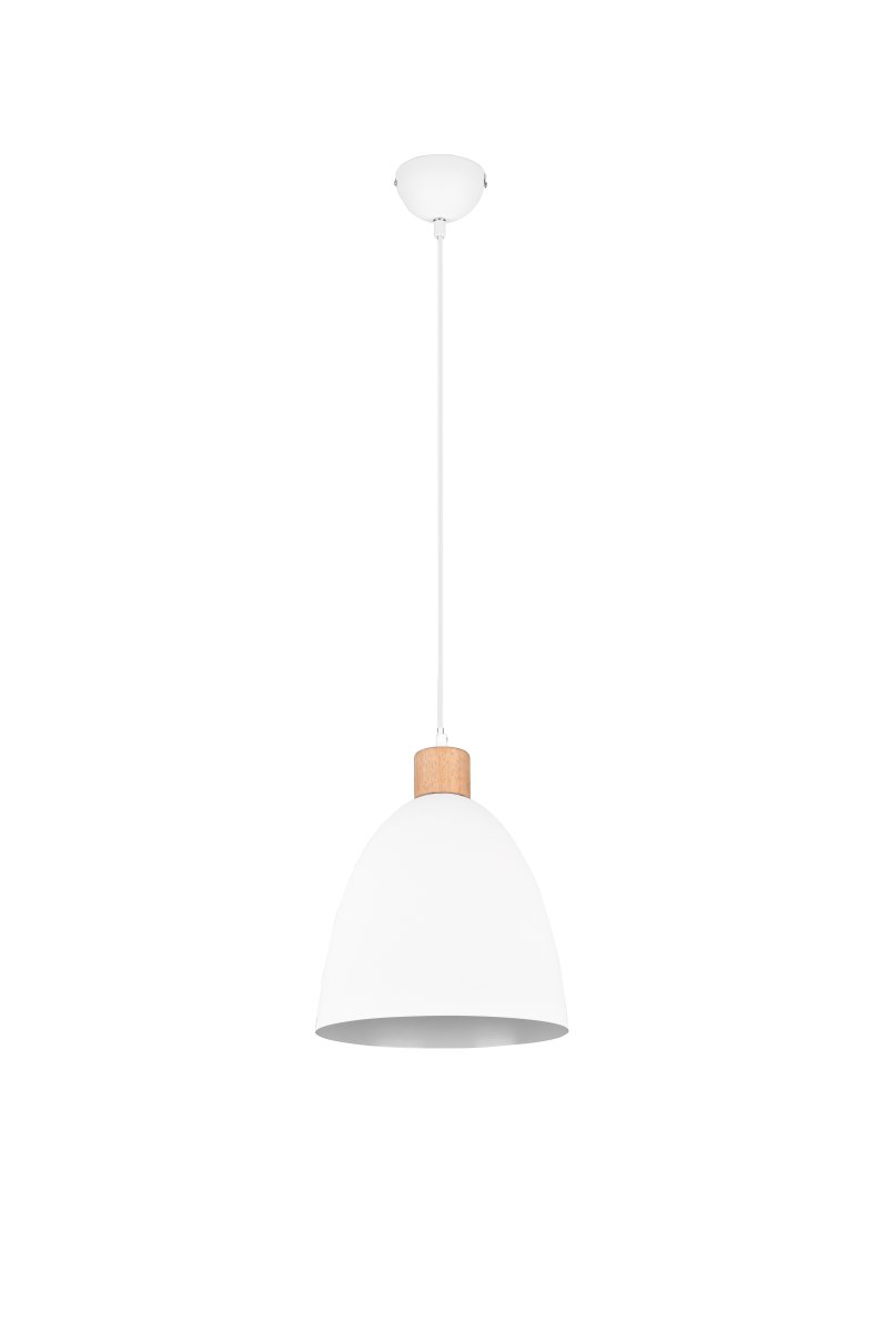 Jagger Ø25 Hvit Taklampe Fra Trio Lighting - Jagger takpendel kombinerer tre&auml; og metall i en elegant materialblanding som fanger blikket og skaper en spennende kontrast.